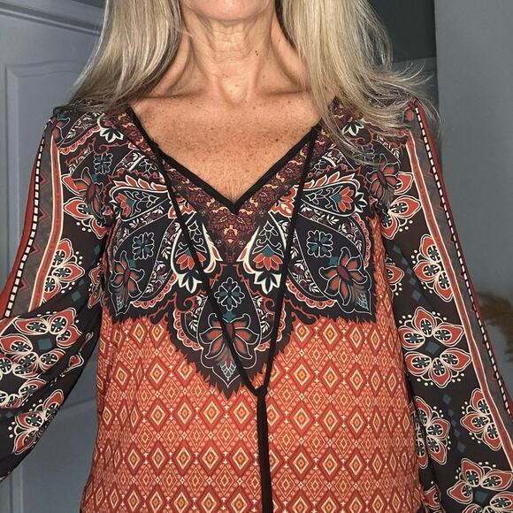 Flying Tomato Black Orange Boho Lace Top Small Halloween Witchy Goth Fall - Picture 4 of 6